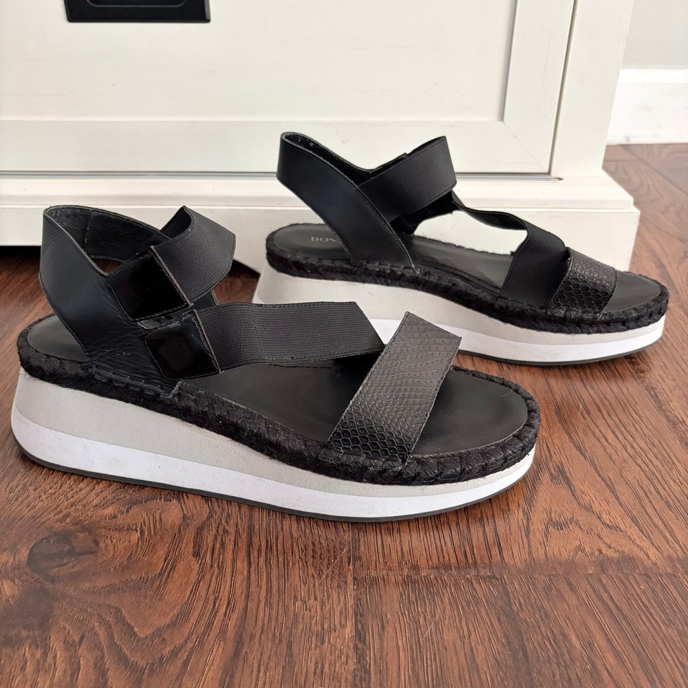 Donald Pliner Sadie Platform Sandals Size 10 Modern Black Leather Snake Embossed